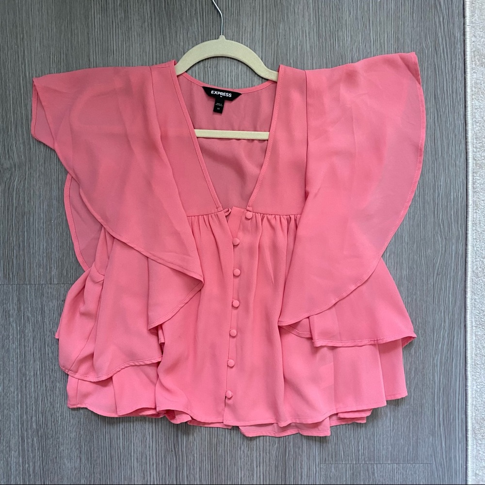 Pink ruffle button blouse